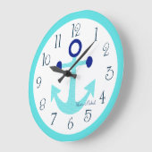 Aangepaste Nautical Aqua Anchor Nursery Clock Grote Klok (Hoek)