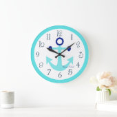 Aangepaste Nautical Aqua Anchor Nursery Clock Grote Klok (Huis)