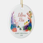 Aangepaste Nautical Beach Ocean Island Baby 1st Keramisch Ornament (Rechts)