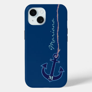 Aangepaste Nautical Blue Anchor iPhone 15 Case