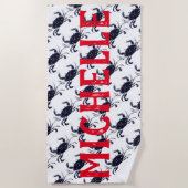 Aangepaste Nautical Blue Crab Beach Towel Strandlaken (Voorkant)