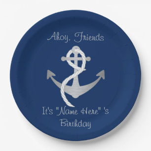 Aangepaste Nautical Blue- en Silver Birthday-Borde Papieren Bordje