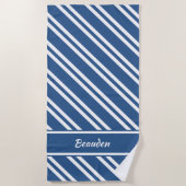 Aangepaste Nautical Blue en White Stripes Strandlaken (Voorkant)