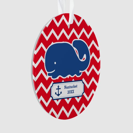 Aangepaste Nautical Blue Whale Anchor Chevron Ornament (voorkant)