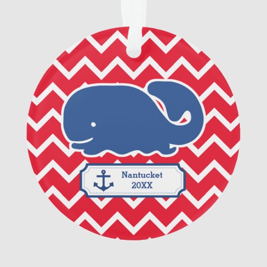 Aangepaste Nautical Blue Whale Anchor Chevron Ornament (achterkant)