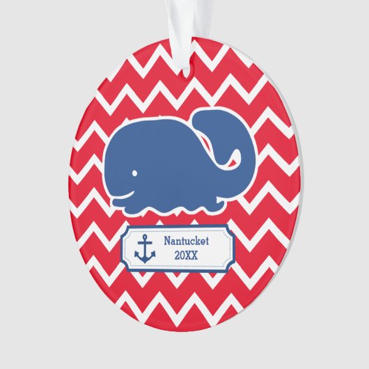 Aangepaste Nautical Blue Whale Anchor Chevron Ornament (voorkant)