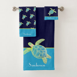 Aangepaste Nautical Coastal Zee Turtle Blauwgroen  Bad Handdoek