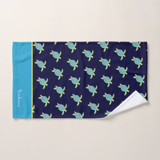 Aangepaste Nautical Coastal Zee Turtle Blauwgroen Bad Handdoek (Handdoek)