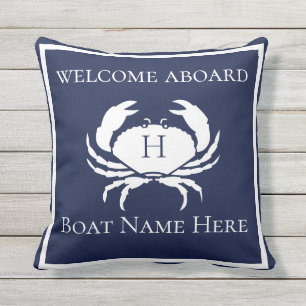Aangepaste Nautical CRAB White Navy Blue Boat Buitenkussen