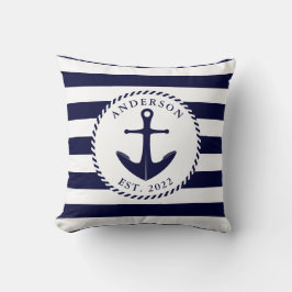 Aangepaste Nautical Navy Blue Anchor en Rope Kussen