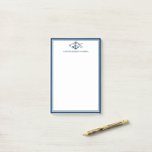 Aangepaste Nautical Navy Blue Anchor Post-it® Notes (Op bureau)