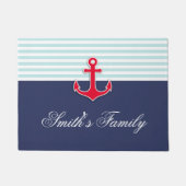Aangepaste Nautical Navy Blue Design Familienaam Deurmat (Voorkant)