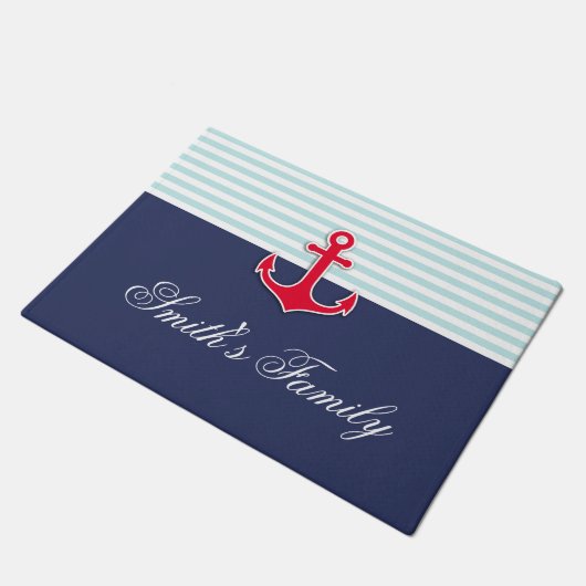 Aangepaste Nautical Navy Blue Design Familienaam Deurmat (Schuin)