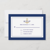 Aangepaste Nautical Navy Blue Gold Anchor RSVP Wed Kaartje (Voorkant)