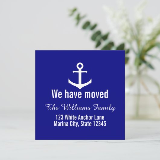 Aangepaste Nautical Navy Blue Moving Announcement Aankondiging (Staand voorkant)