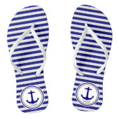 Aangepaste Nautical Navy Blue Stripes en Anchor Teenslippers (Voetbed)