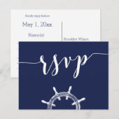 Aangepaste Nautical Navy Blue Wedding RSVP-Briefka Uitnodiging Briefkaart (Voorkant / Achterkant)