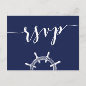 Aangepaste Nautical Navy Blue Wedding RSVP-Briefka Uitnodiging Briefkaart (Voorkant)