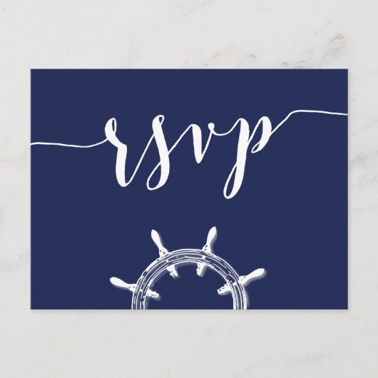 Aangepaste Nautical Navy Blue Wedding RSVP-Briefka Uitnodiging Briefkaart (Voorkant)