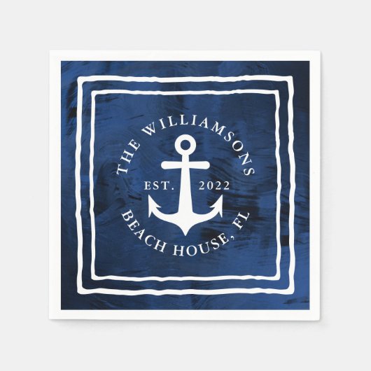 Aangepaste Nautical Navy Blue White Anchor Servet (Voorkant)