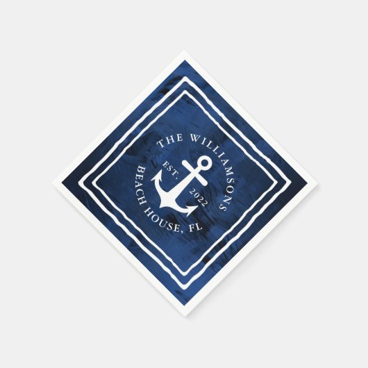 Aangepaste Nautical Navy Blue White Anchor Servet (Hoek)