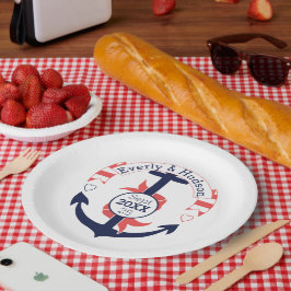 Aangepaste Nautical Navy Coral Wedding Anchor Papieren Bordje