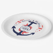 Aangepaste Nautical Navy Coral Wedding Anchor Papieren Bordje (Gekanteld)