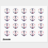 Aangepaste Nautical Navy Coral Wedding Anchor Ronde Sticker (Vel)