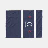 Aangepaste Nautical Navy White Stripes Fleece Deken (Voorkant (Horizontaal))