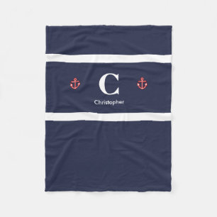 Aangepaste Nautical Navy White Stripes Fleece Deken