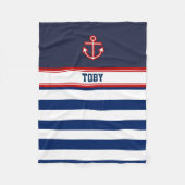 Aangepaste Nautical Navy White Stripes Fleece Deken (Voorkant)