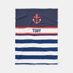 Aangepaste Nautical Navy White Stripes Fleece Deken