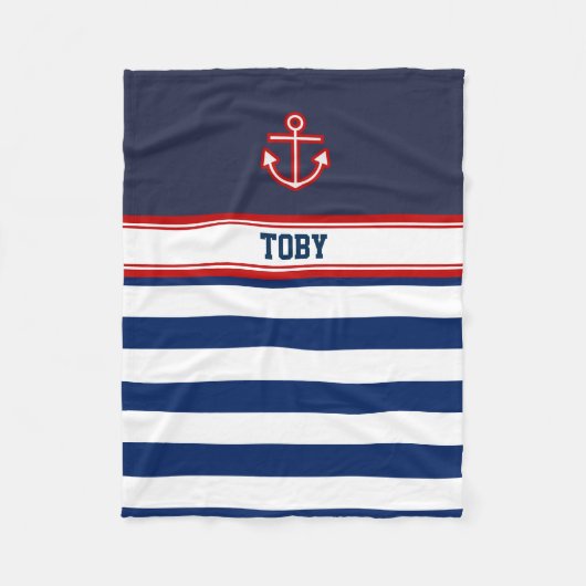 Aangepaste Nautical Navy White Stripes Fleece Deken (Voorkant)