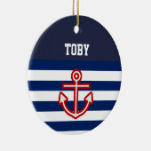 Aangepaste Nautical Navy White Stripes Keramisch Ornament (Rechts)