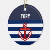 Aangepaste Nautical Navy White Stripes Keramisch Ornament (Links)