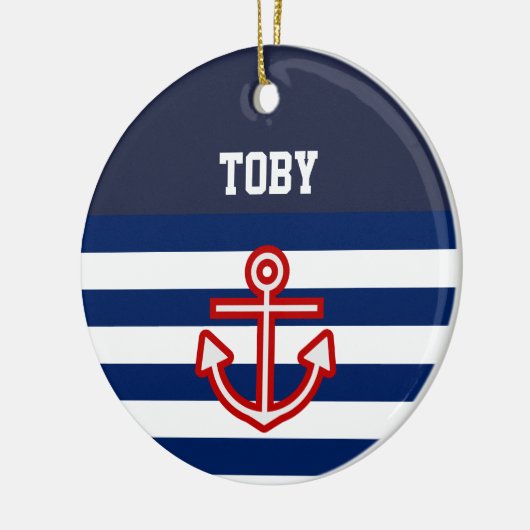 Aangepaste Nautical Navy White Stripes Keramisch Ornament (Links)