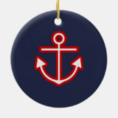 Aangepaste Nautical Navy White Stripes Keramisch Ornament (Achterkant)