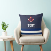 Aangepaste Nautical Navy White Stripes Kussen (Stoel)