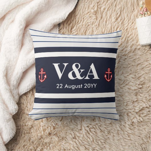 Aangepaste Nautical Navy White Stripes Kussen (Deken)