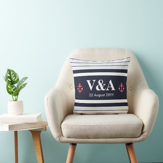 Aangepaste Nautical Navy White Stripes Kussen (Stoel)