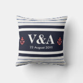 Aangepaste Nautical Navy White Stripes Kussen (Achterkant)