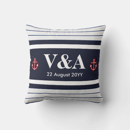 Aangepaste Nautical Navy White Stripes Kussen (Achterkant)