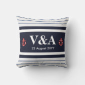 Aangepaste Nautical Navy White Stripes Kussen (Voorkant)