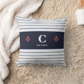 Aangepaste Nautical Navy White Stripes Kussen (Deken)