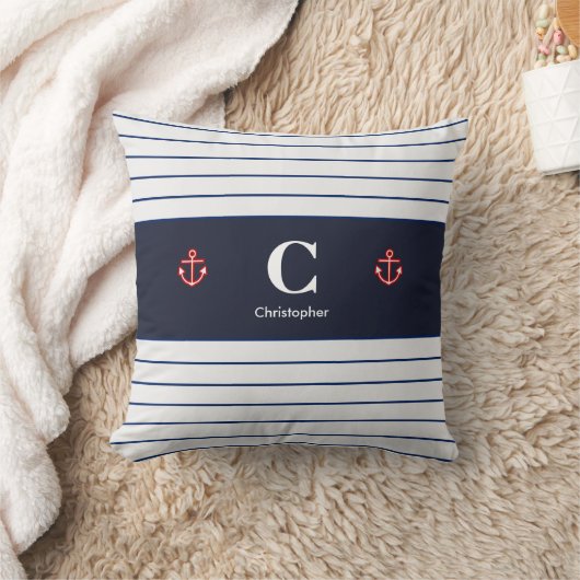 Aangepaste Nautical Navy White Stripes Kussen (Deken)