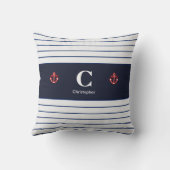 Aangepaste Nautical Navy White Stripes Kussen (Achterkant)