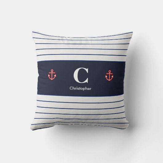 Aangepaste Nautical Navy White Stripes Kussen (Achterkant)