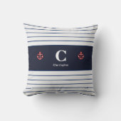 Aangepaste Nautical Navy White Stripes Kussen (Voorkant)