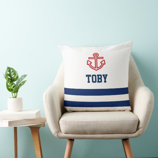 Aangepaste Nautical Navy White Stripes Kussen (Stoel)