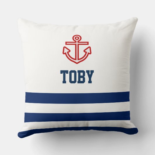 Aangepaste Nautical Navy White Stripes Kussen (Achterkant)